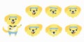 Set cartoon emotions character yellow Labrador retriever