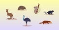 Set cartoon endangered wild australian animals tasmanian devil echidna ostrich platypus koala kangaroo symbols Royalty Free Stock Photo