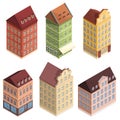 Set of cartoon european isometric houses