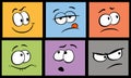 Set of cartoon face expression. Comic face expressions. Funny expressive faces with different emotions: joy, fear Royalty Free Stock Photo