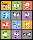 Set of cartoon face expression. Set of twelve comic face expressions. Funny expressive faces with different emotions