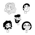 Set of cartoon faces of people with different emotions. Vector characters. Royalty Free Stock Photo