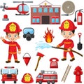 Set of cartoon fireman element Royalty Free Stock Photo