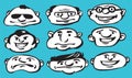 Set of cartoon flattened faces