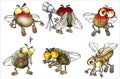 Set of cartoon flies