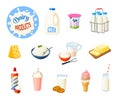 Set of cartoon food: dairy products