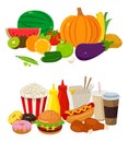 Set of cartoon food and drinks for restaurant or commercial. Royalty Free Stock Photo