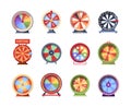 Set of Cartoon Fortune Wheels, Equipment for Lottery Raffle and Gambling Games. Colorful Roulette with Numbers