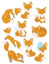 Set of cartoon foxes. Collection of cute foxes. Vector illustration for children. Wild animals.