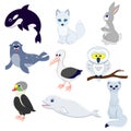 Set of cartoon funny arctic animals.