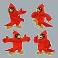 Set cartoon of funny cardinal bird