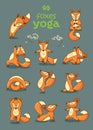 Set of cartoon funny foxes doing yoga position