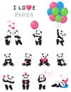 Set of cartoon funny pandas.