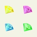 Set of cartoon gems and diamonds icons on the white background. Royalty Free Stock Photo