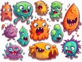 A set of cartoon germs on a white background on vector art. AI generated Royalty Free Stock Photo