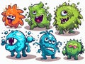 A set of cartoon germs on a white background on vector art. AI generated Royalty Free Stock Photo