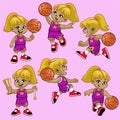 Set cartoon girl basketball player