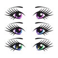 Set of cartoon girl eyes. Anime vector illustration. Cute and sweet.