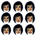 Set of cartoon girl head with various face expression Royalty Free Stock Photo