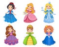 Set with cartoon girls. Vector illustration with princesses in colorful dresses