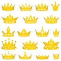 Set of cartoon golden royal crowns isolated on white background Royalty Free Stock Photo