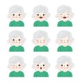 set of cartoon grandma face expression illustration Royalty Free Stock Photo