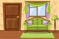 Set cartoon Green Vintage cushioned furniture, Living room Royalty Free Stock Photo