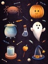 Set of cartoon Halloween illustrations