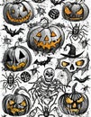 Set of cartoon halloween objects