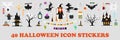 Set of cartoon Halloween stickers. Vector llustration and icon. Isolated sticker pack on grey background. Set of stickers, patches