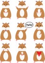 Set of cartoon hamster characters, different emotions.