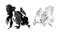 Set of cartoon hand drawn fish in doodle style isolated on white. .