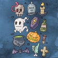 Set Of Cartoon Happy Halloween icons. Halloween Stickers Set. Cartoon Icons and Other Elements. Royalty Free Stock Photo