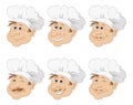 Set cartoon heads chef in a toque caps