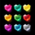 Set of cartoon heart different color crystals