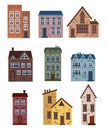 Set of cartoon houses. Collection of stylized houses. Architectural constructions. Vector illustration of a city. Art