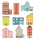 Set of cartoon houses. vector drawing of retro buildings