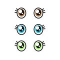 Set of cartoon human eyes different colors. Vector illustration isolated on white. Royalty Free Stock Photo