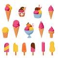 Set of cartoon ice cream. All types of delicious ice sweets. Isolated icons for the summer menu. Minimal elegant