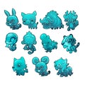 Set cartoon ice figurines of animals turquoise color isolated on white background. The symbols of the Chinese calendar