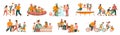 Set of cartoon icons family active holidays Royalty Free Stock Photo