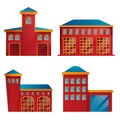 Set of cartoon icons of fire station