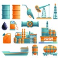 set of cartoon icons on the theme of oil production and refining Royalty Free Stock Photo