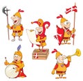 Set of Cartoon Illustration Cute Knights for you Design Royalty Free Stock Photo