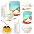 Set of color illustrations of whole milk powder.