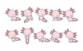 Set of Cartoon Isolated Axolotl. Set of Cute Kawaii Salamander in Funny Cartoon Style. Collection of Cute Vector Royalty Free Stock Photo