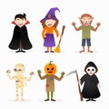 Set of cartoon isolated halloween costume characters