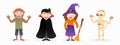 Set of cartoon isolated halloween costume characters