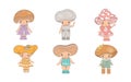 Set of Cartoon Isolated Mushroom. Collection of Cute Vector Cartoon Character Illustrations