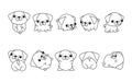 Set of Cartoon Isolated Pug Dog Coloring Page. Cute Vector Kawaii Pug Outline. Collection of Cute Vector Baby Dog Royalty Free Stock Photo